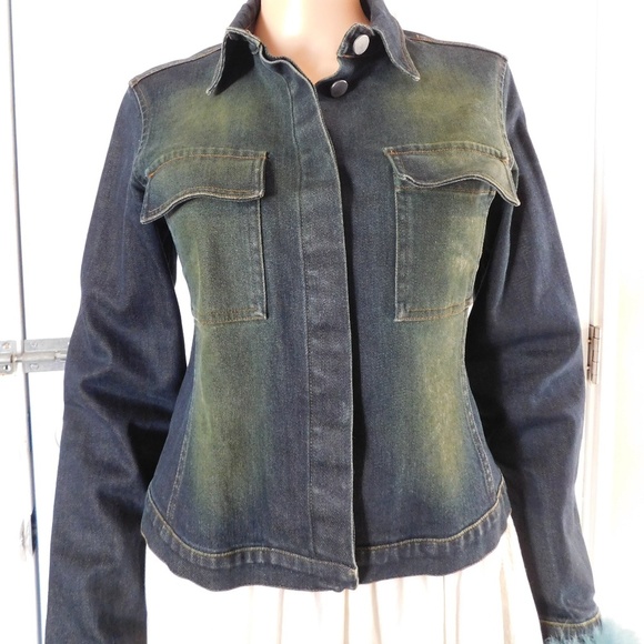 Italian MONTENAPOLEONE Denim Jacket Fur Trim 44 M - Picture 3 of 7